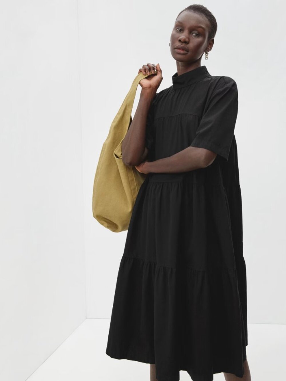 Everlane The Tiered Mockneck Dress Black S